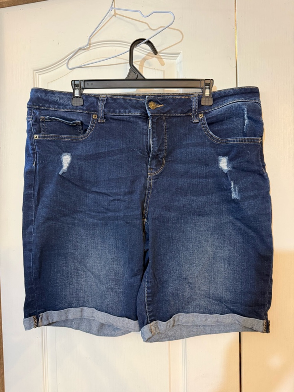 Time and Tru Dark Blue Roll-Cuff Jean Shorts